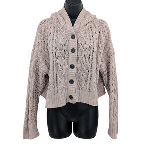 American Eagle Chunky Knit Hooded Cardigan Women Size S Button Up Cottage Cozy